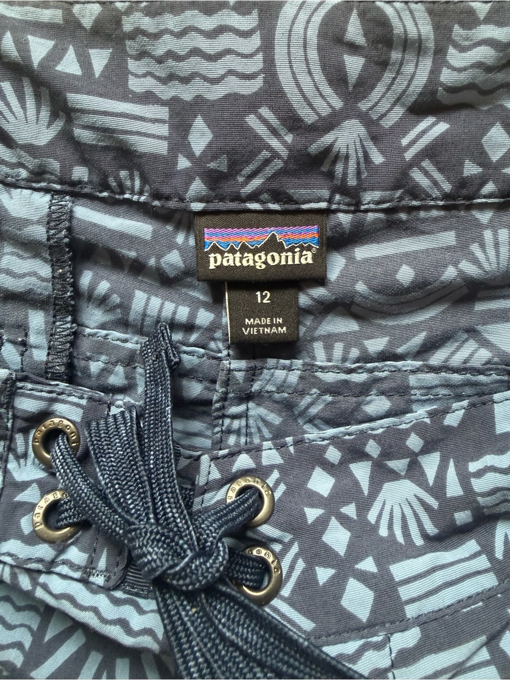 Patagonia Navy and Light Blue Geometric Kids Shorts